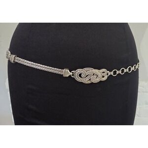 Brighton Bali Hai Belt Wheat Chain Paisley Heart Women's L  29"- 36" Silver Tone